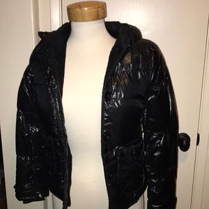 Bitten Black Puffer jacket coat with hood S small